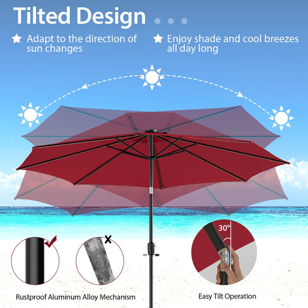 Aimee Lii 10 Feet Patio Umbrella with 112 Solar Lights and Crank Handle, Sunbrella Patio Umbrellas, Red