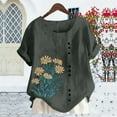 thumbnail image 5 of XUNKUSGA Womens Tops Oversized Crew Neck Short Sleeve Women's Blouses Soft Comfortable Cotton Linen Boho Tops for Women Fashion Printed Going Out Tops S-2XL Green, 5 of 5