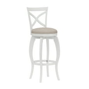 Hillsdale Furniture Ellendale Wood Bar Height Swivel Stool, White with Beige Fabric