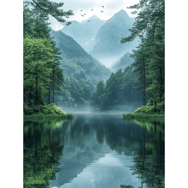 Qisvanset Framed Canvas Wall Art 12x16 Inch Emerald Mountain Forest Lake Modern Nature Art