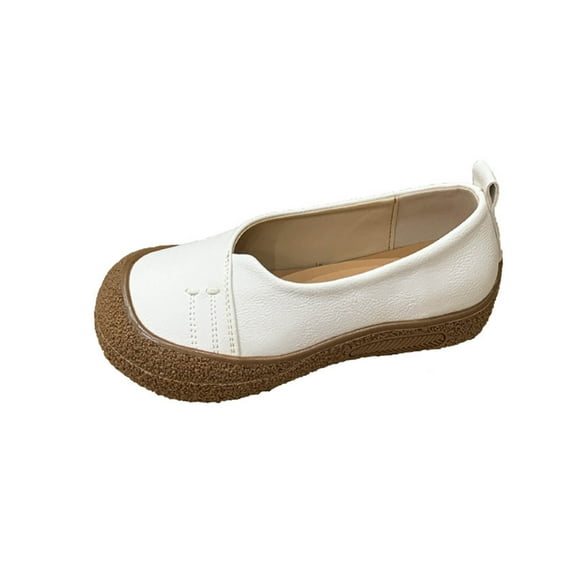White Women'S Slip On Loafers Round Toe Comfortable Flat Shoes Casual Work Shoes Soft Sole Breathable Lightweight For Daily Wear 1.04 Lb