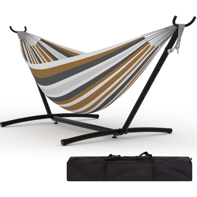 Hamacs Doubles avec Support pour l'Extérieur, Support en Acier Robuste Portable et Peu Encombrant pour Patio Intérieur Extérieur avec Sac de Transport, Capacité de 450 Lb