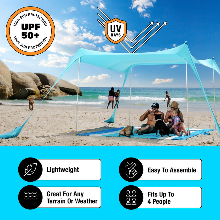  SUN NINJA 8 Person Pop Up Beach Tent Sun Shelter (Navy) UPF50+  with Sand Shovel, Ground Pegs, Stability Poles and Sand Free Beach Blanket  (Orange) : Sports & Outdoors