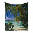 thumbnail image 1 of Plant Soft Flannel Fleece Throw Blanket, Tropical Paradise at Maldives with Palms Blue Sky Beaches Tranquility, Cozy Plush for Indoor and Outdoor Use, 50" x 60", Sky Blue Green, by Ambesonne, 1 of 6