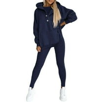 CILENON Sweatpants Set for Women 3Pcs Women's Sports Suit Loose Hooded Pockets Sweatshirt And Vest And Slim Trousers Travel Outfits Leisure Wear Sets for Women Velour Tracksuit Womens(Dark Blue,XXL)
