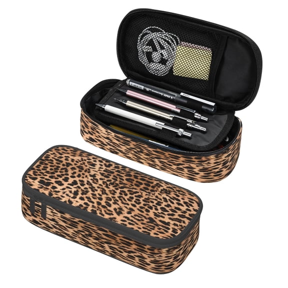 Large Pencil Case Big Capacity Pencil Pen Pouch Zipper Portable Pen Storage Bag For Office Adult Leopard Print Pattern
