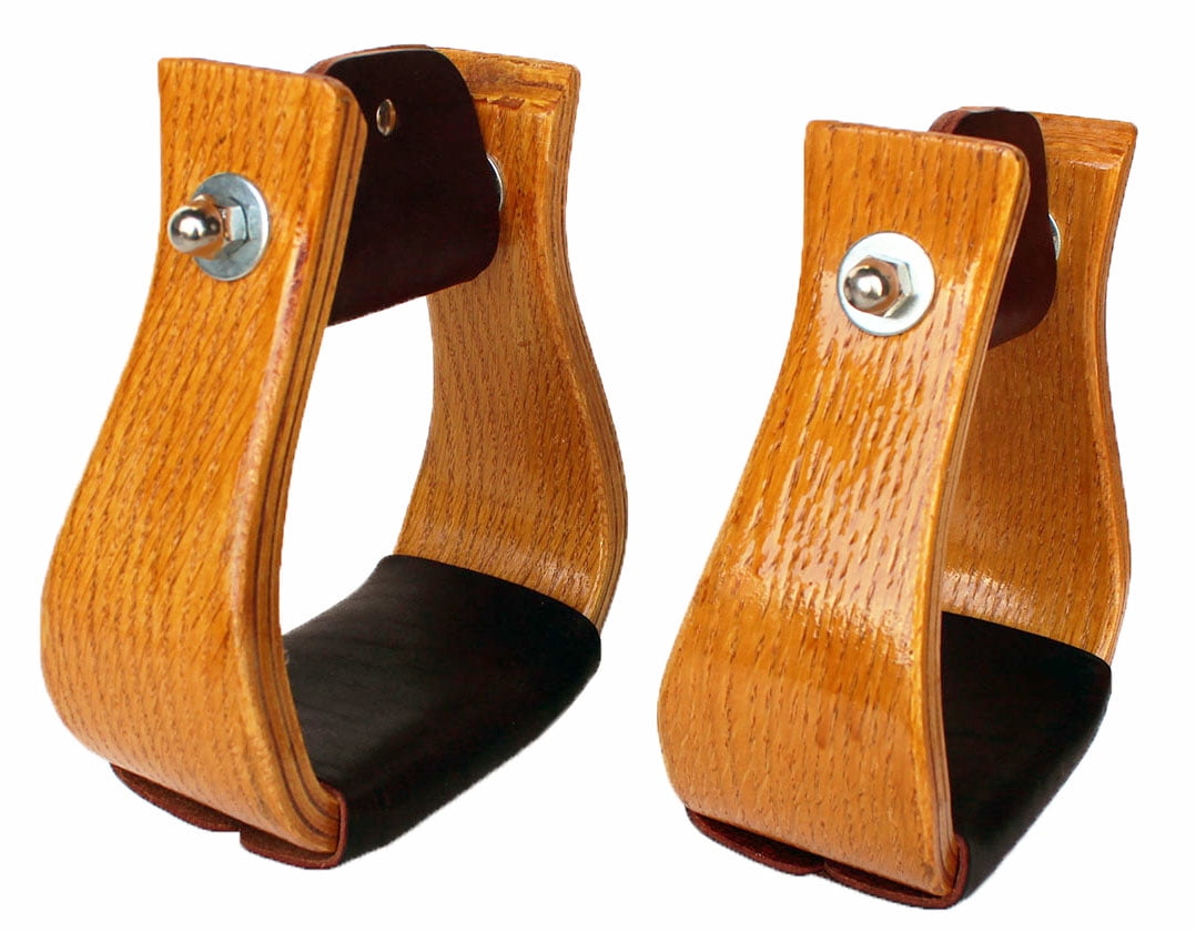Western Show Horse Saddle Stirrups Wooden with Leather on Tread 5112