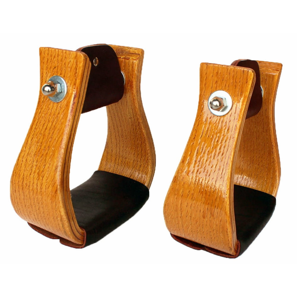 Western Show Horse Saddle Stirrups Wooden with Leather on Tread 5112