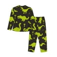thumbnail image 2 of Kll Cute Cartoon Dinosaurs Print Women'S Long Sleeve Pajamas With Pants Sleepwear Loungewear 2 Set-Small, 2 of 9