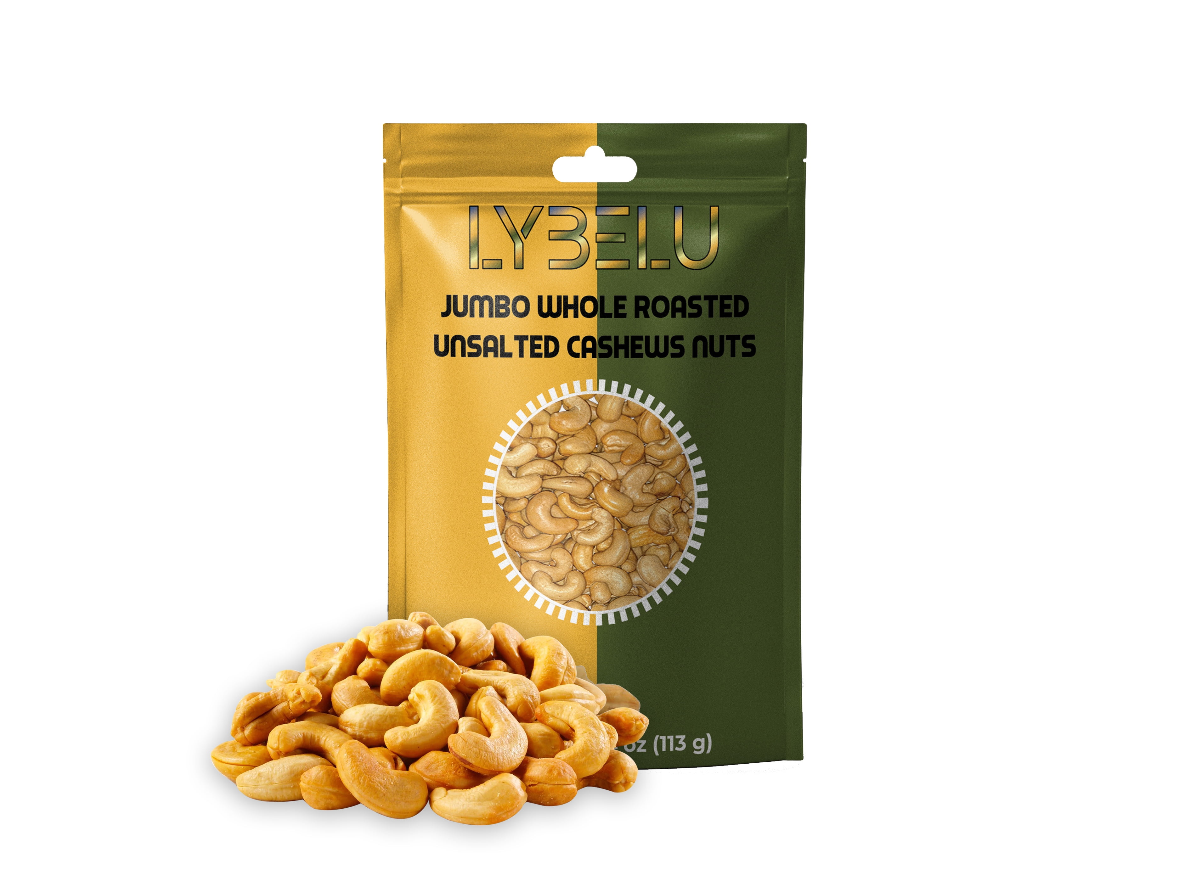 Lybelu Jumbo Whole Roasted Unsalted Cashews Nuts – 4oz