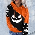 thumbnail image 2 of Women Hoodies Halloween Vintage Colorblock Pumpkin Print Sweatshirt Long Sleeve Drawstring Pullover Tops Cozy Apparel Black L, 2 of 4