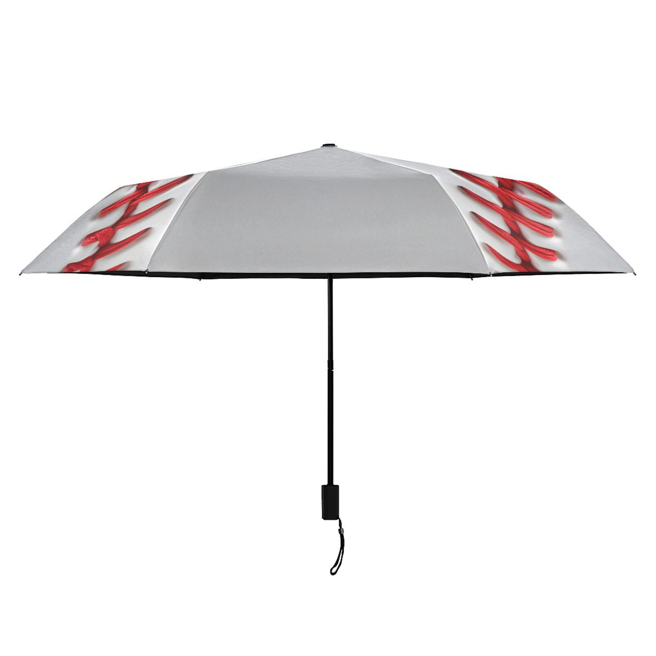 White Baseball Close Up All Weather Umbrella Triple Folding Parasol 6 Ribs UV Protection Portable