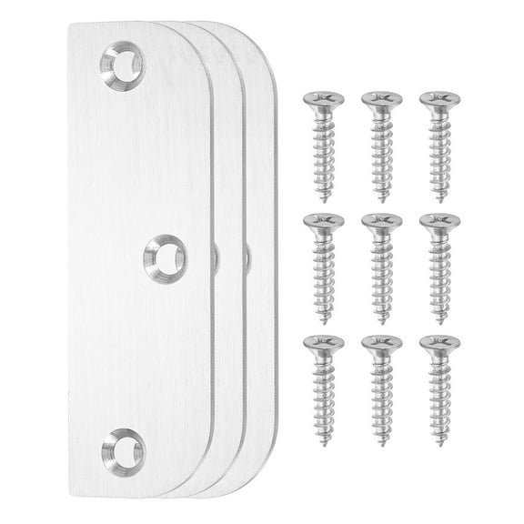 Uxcell 3 Pack Hinge Filler Plates, 3.5 Inch with 5/8 Inch Stainless Steel Door Edge Hole Filler Plate Deadbolt Cover Plate with Screws, for Change the Types of Your Doors, Silver