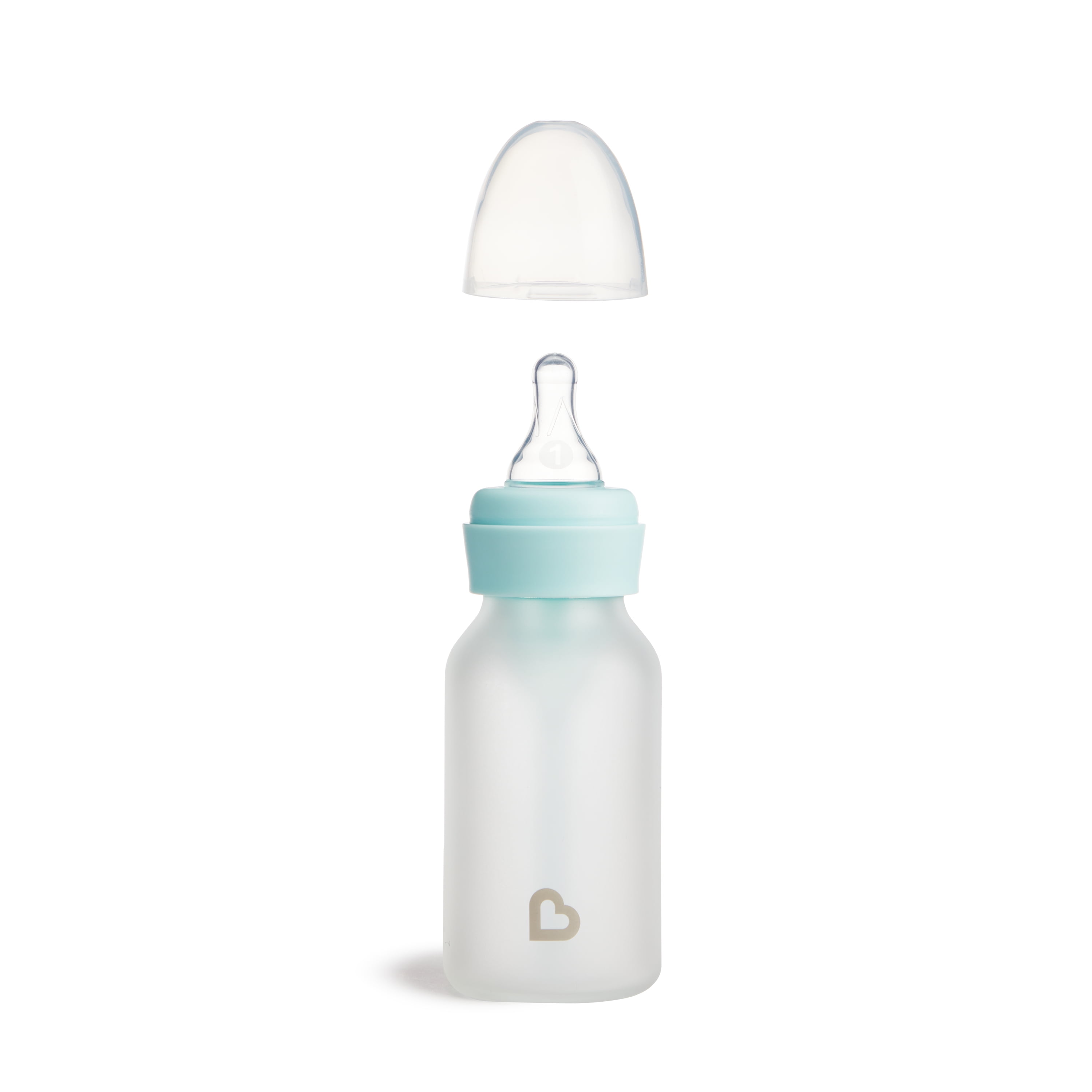 Munchkin Bond™ Silicone Coated Glass Baby Bottles - Anti-Colic Feeding System with Natural Feel Nipples, 4 ounce, 2 Pack, Blue