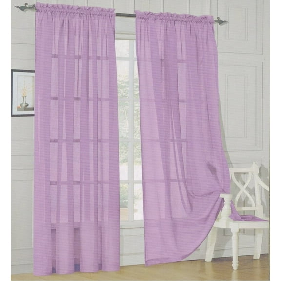Elegant Comfort 2 Piece Solid SHEER PANEL with ROD POCKET - Window Curtain 60-inch width X 84-inch Length - Lavender