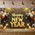 thumbnail image 6 of Gold Theme Happy New Year Banner Black White Checkered New Year Banner Balloon Decoration Firework Design Celebration Banner for New Year Party Home Decoration Indoor Celebration, 6 of 8