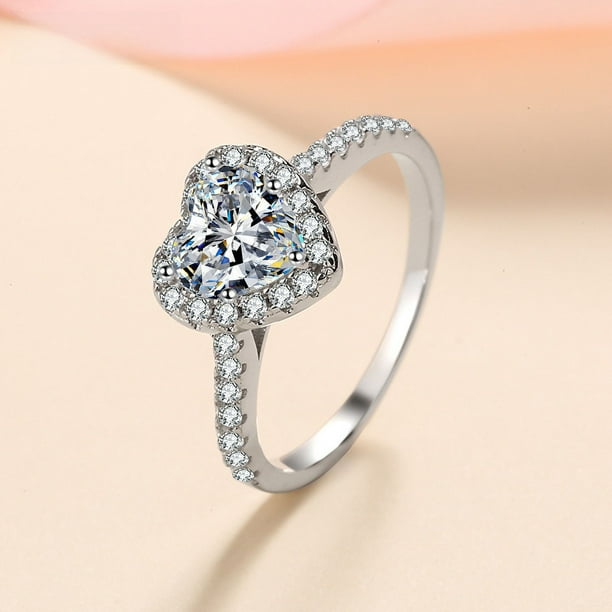 Anillo de plata S925 con simulación femenina de diamante de Mosan de 1 quilate en forma de corazón engastado en microesferas