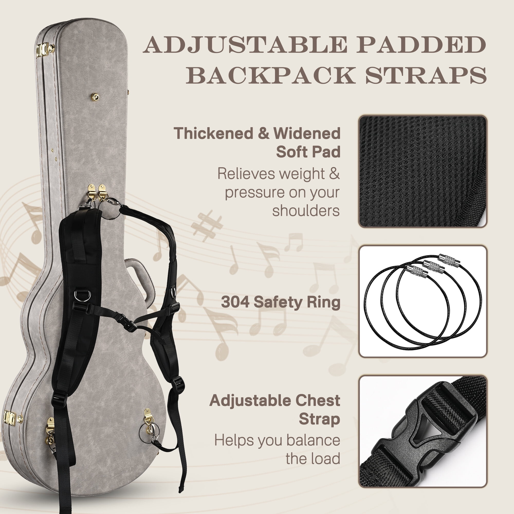 Yescom Universal Guitar Case Backpack Strap Padded Shoulder Strap with Adjustable Sternum Strap