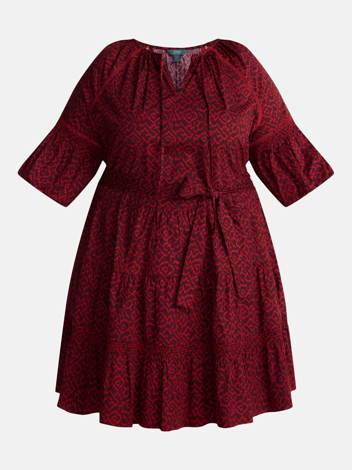 Terra & Sky Women’s Plus Mini Dress with Elbow Length Puff Sleeves, Sizes 0X-5X