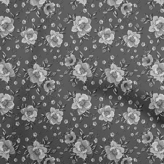 oneOone Polyester Spandex Gray Fabric Floral Fabric For Sewing Printed Craft Fabric By The Yard 56 Inch Wide