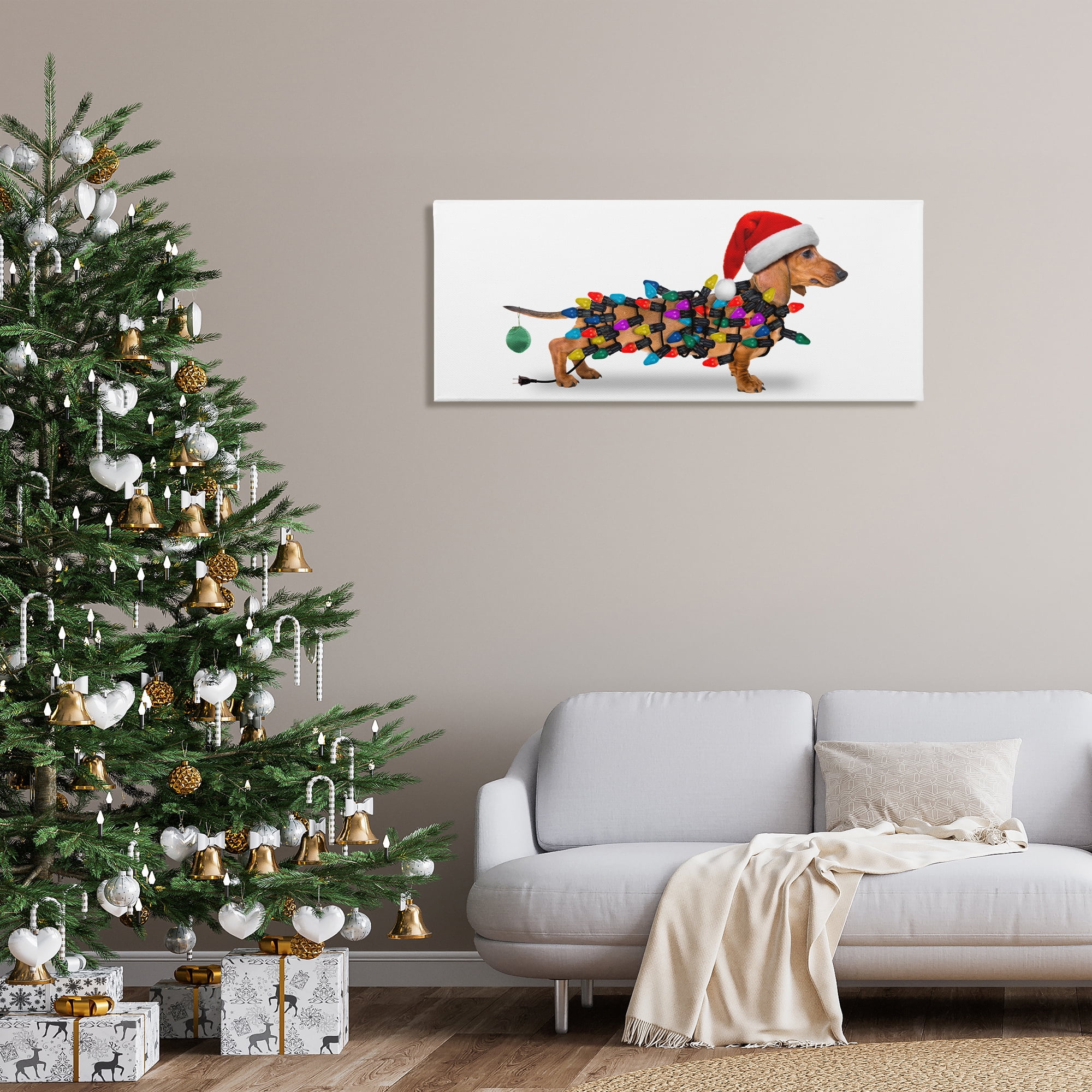 Stupell Industries Holiday Lights Dachshund Holiday Painting Gallery Wrapped Canvas Art Prints Wall Art, 48 x 20