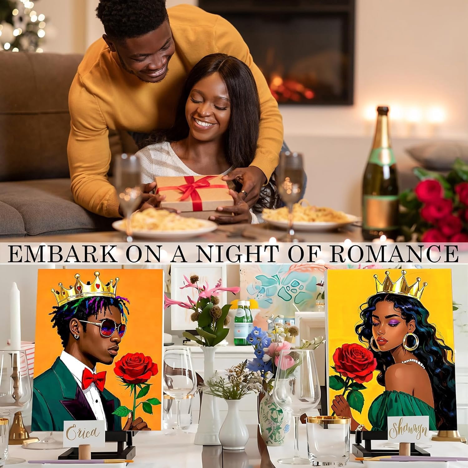 2 Sets 10x12 Couples Painting Kit Date Night, Sip and  Kit for Adults with Pre-Drawn Canvas (Easels Included),  for Date Night Painting and Sip Parties ( and )