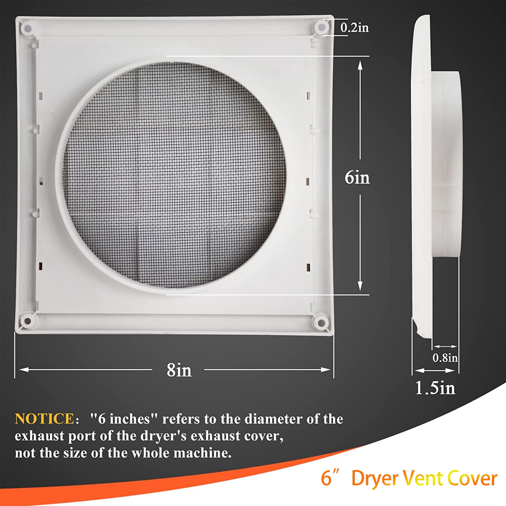 Beaquicy 6-inch Outdoor Vent Cover White Plastic Louvered Dryer Ventilation Grille