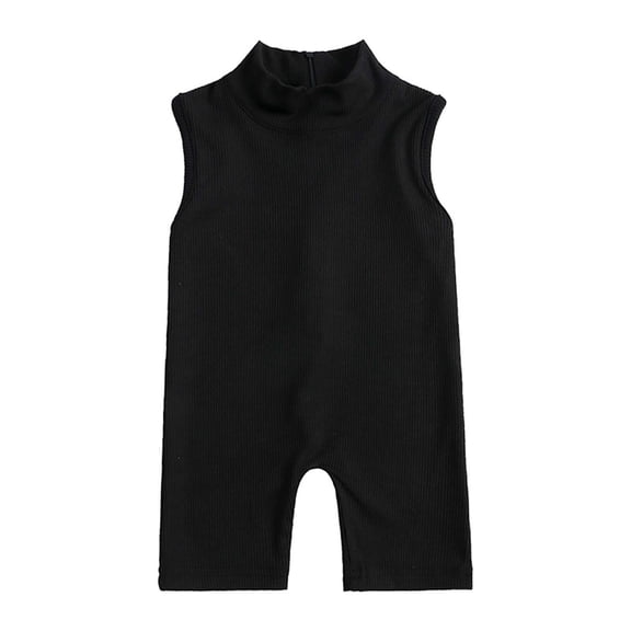 Odeerbi Toddler Baby Girls Summer Solid Color Back Zip Sleeveless Bodysuit Jumpsuit