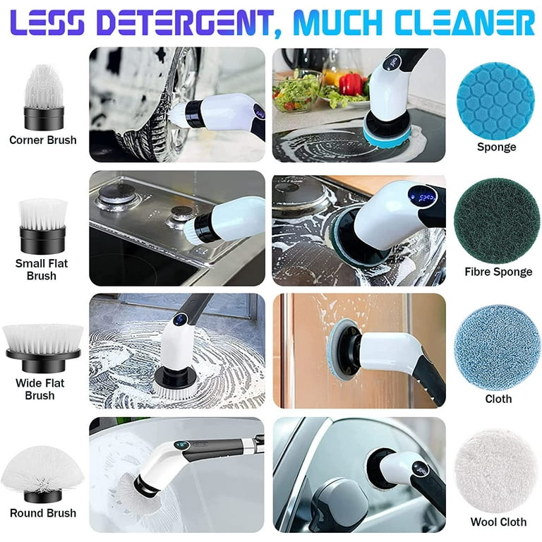 Electric Spin Scrubber,2023 New Cordless Shower Scrubber with 8 Replaceable  Brush Heads and Adjustable Extension Handle,Power Cleaning Brush for  Bathroom,Kitchen,Car,Tile,Wall,Floor,Tub,Grout 