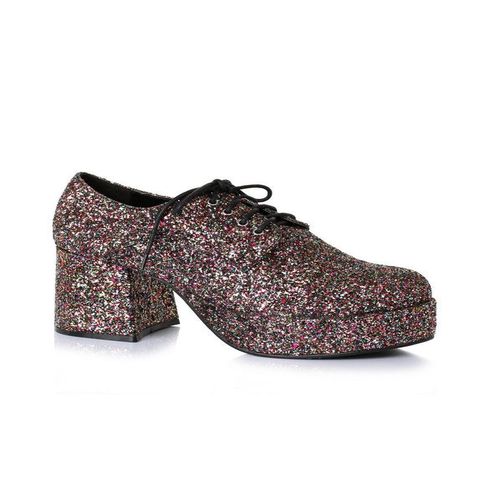 MENS BLACK GLITTER PLATFORM DISCO BOOTS 