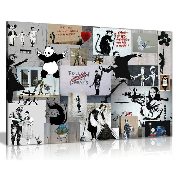 Banksy Montage Collage Canvas Wall Art Picture Print (12x8in)