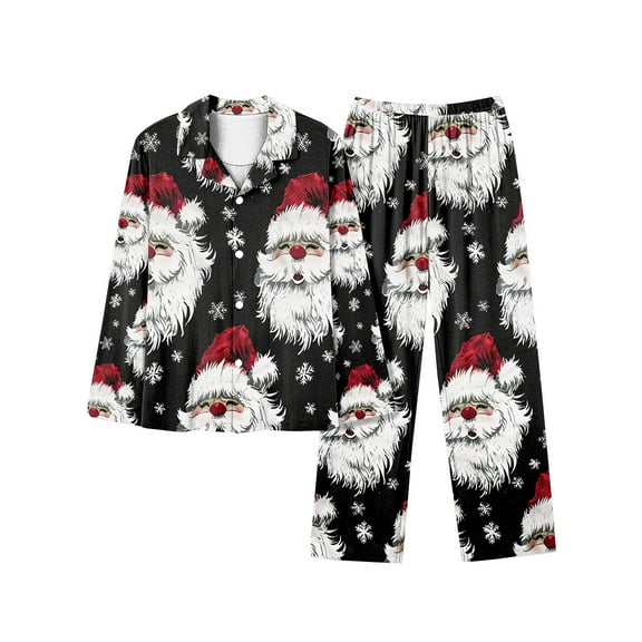 Tnhcen Fall Winter Women’s 2-Piece Pajamas Set Christmas Long Sleeve Button Shirt Pants Nightwear Home Clothes S-5XL