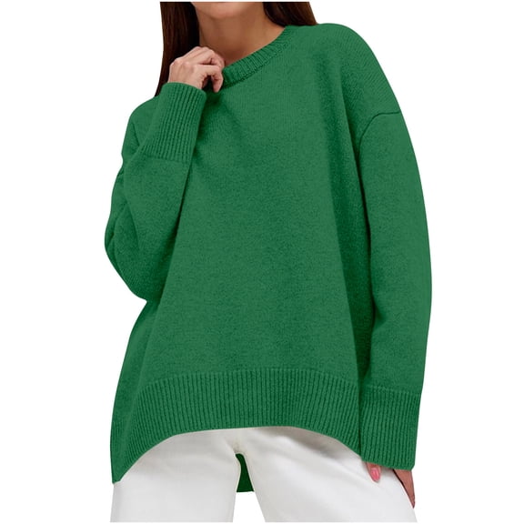 FAIWAD Women's Knit Ribbed Sweater Round Neck Drop Shoulder Casual Loose Pullover Sweater