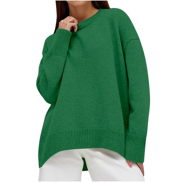 Besolor Women's Fall Spring Sweaters 2024 Casual Soft Crew Neck Long Sleeve Knit Pullover Jumper Tops