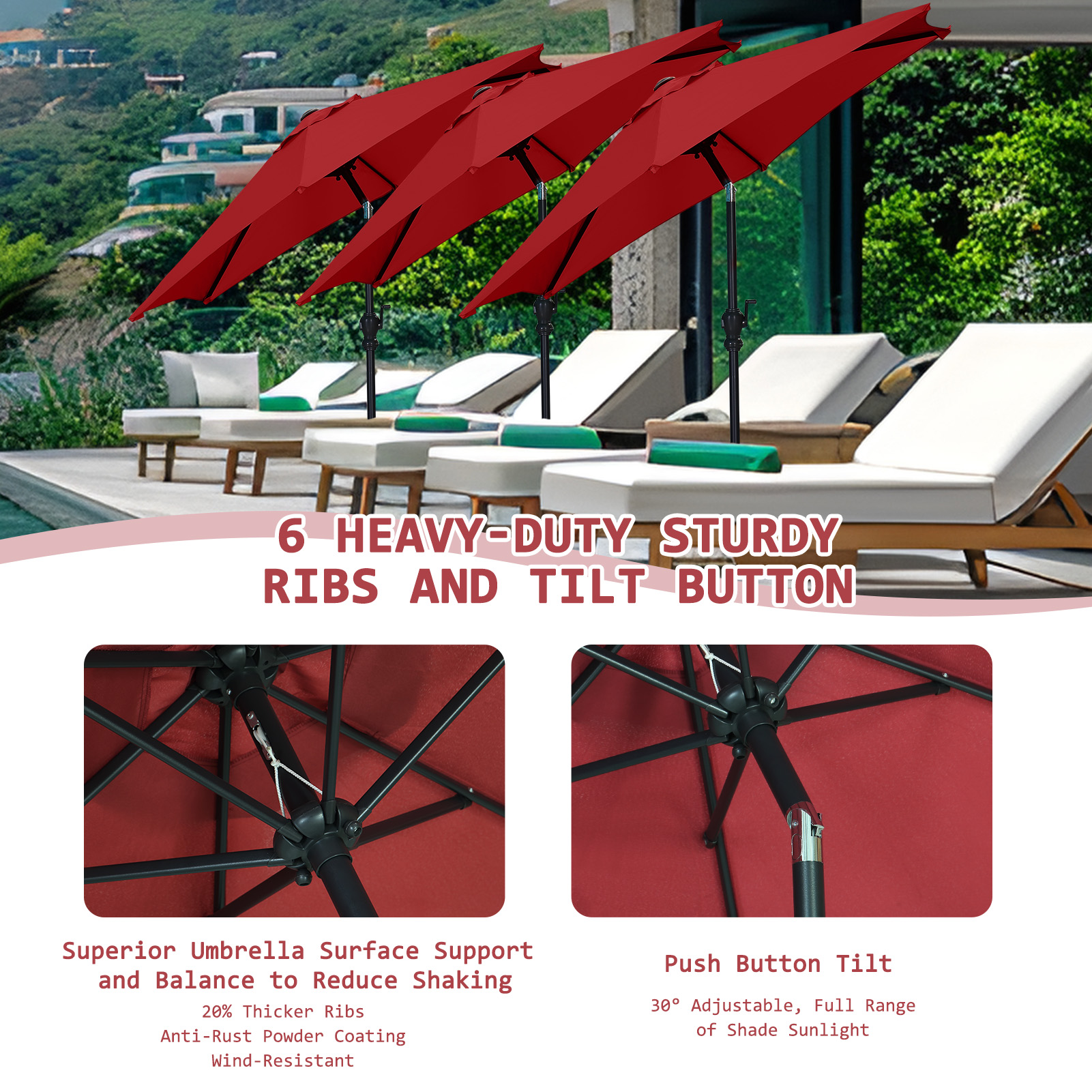 Autlaycil 7.5 Ft Market Patio Umbrella, Red photo 7