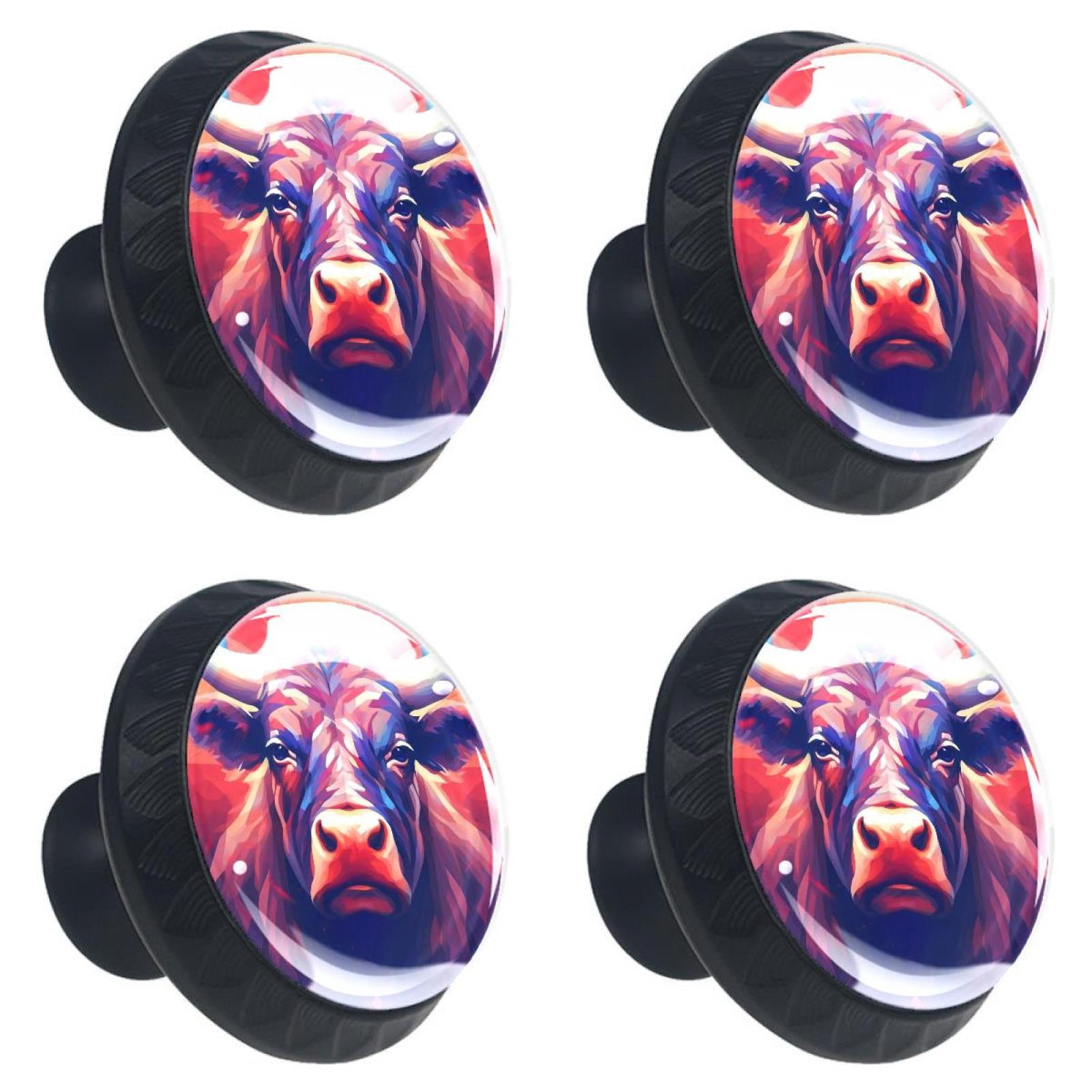 4 Pcs Cow Knobs for Kitchen Cabinet Cupboard Dresser Bookcase Drawer Pulls Handles Round Home Decor