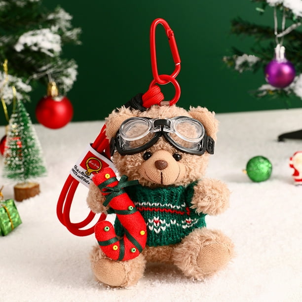 Llavero de fibra de poliéster, adornos navideños, osito de peluche navideño, llavero para coche, colgante para pareja, mochila, decoración, regalo de Navidad, decoraciones de Halloween, decoración de