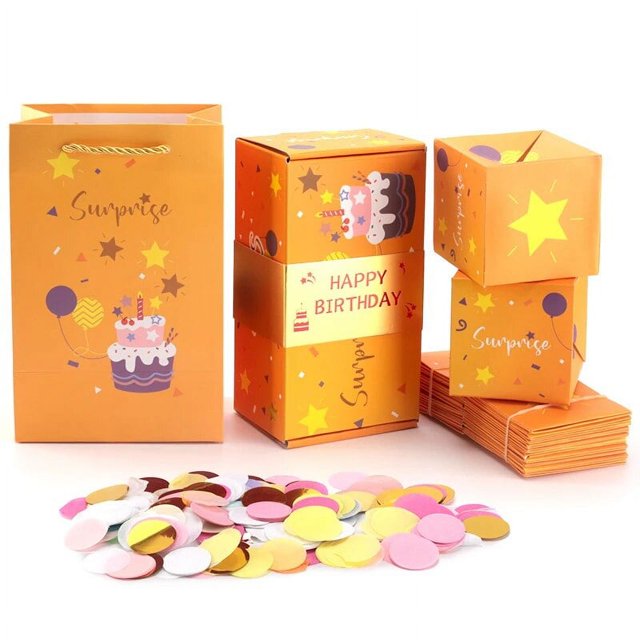 Caja de regalo de cumpleaños de 12 piezas, cajas de confeti explotando para efectivo, caja de papel de rebote plegable, regalo misterioso, sorpresa de Navidad y graduación