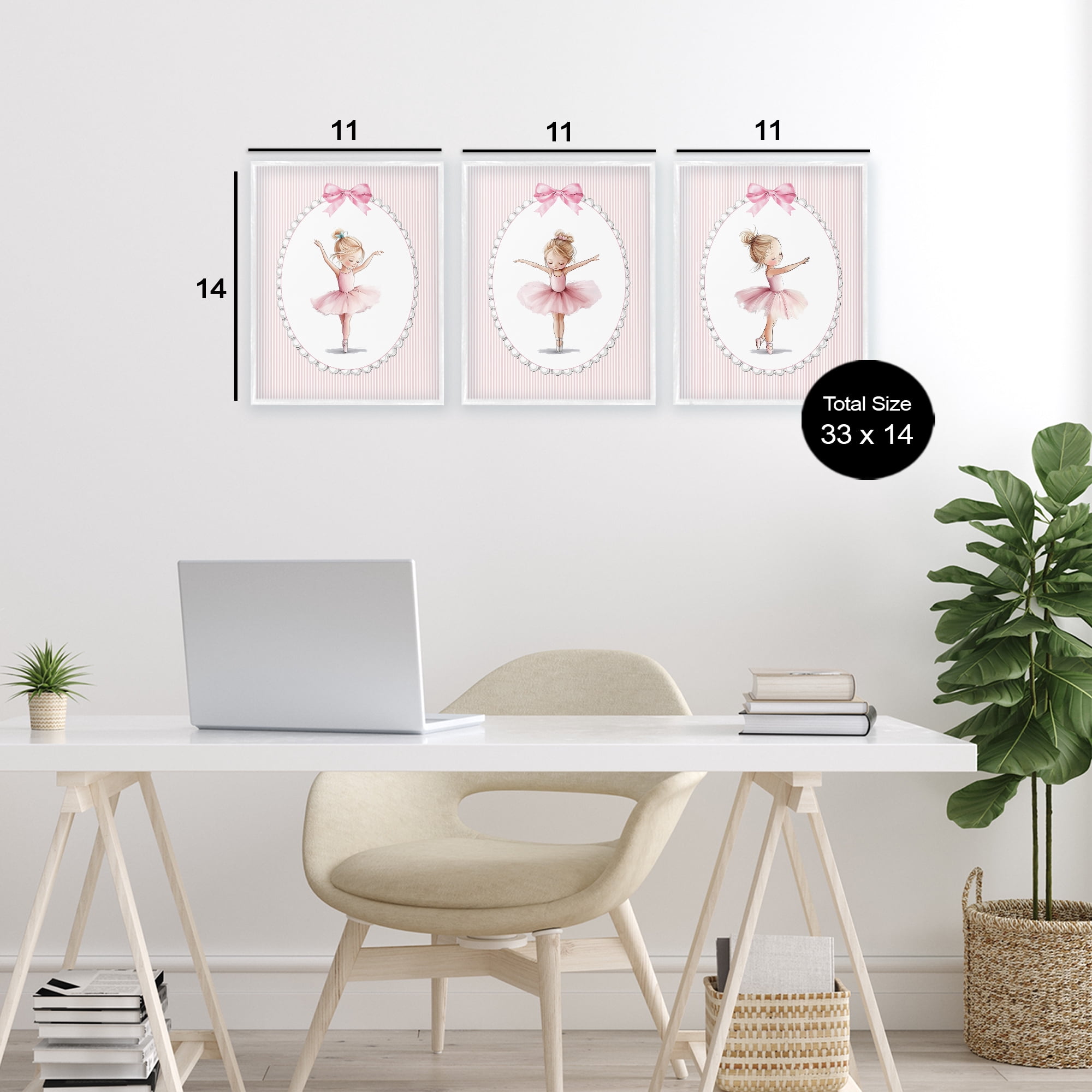 Stupell Industries Dancing Ballerinas in Pink 3 Piece White Framed Giclee Art Set, design by Christine Simpson Art