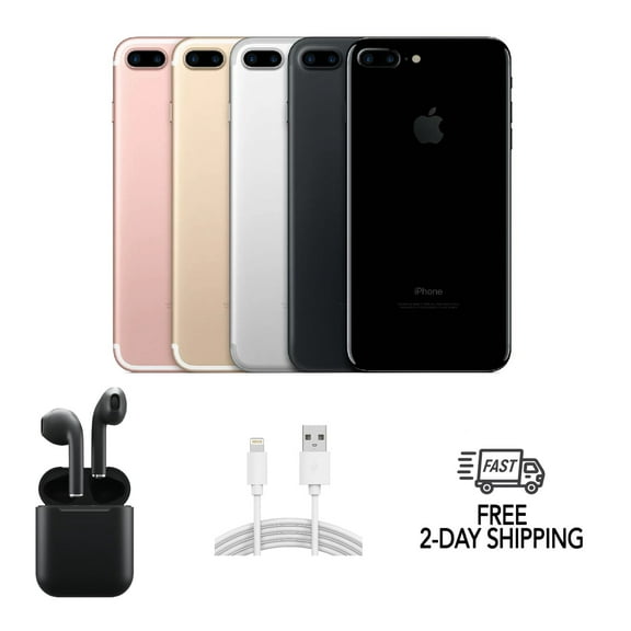 Pre-Owned Apple iPhone 7 Plus A1661 (Fully Unlocked) 128GB Matte Black w/ Wireless Earbuds