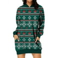 thumbnail image 1 of TWZH Women Christmas Snowflake Print Long Sleeve Hooded Dress with Pockets, 1 of 2
