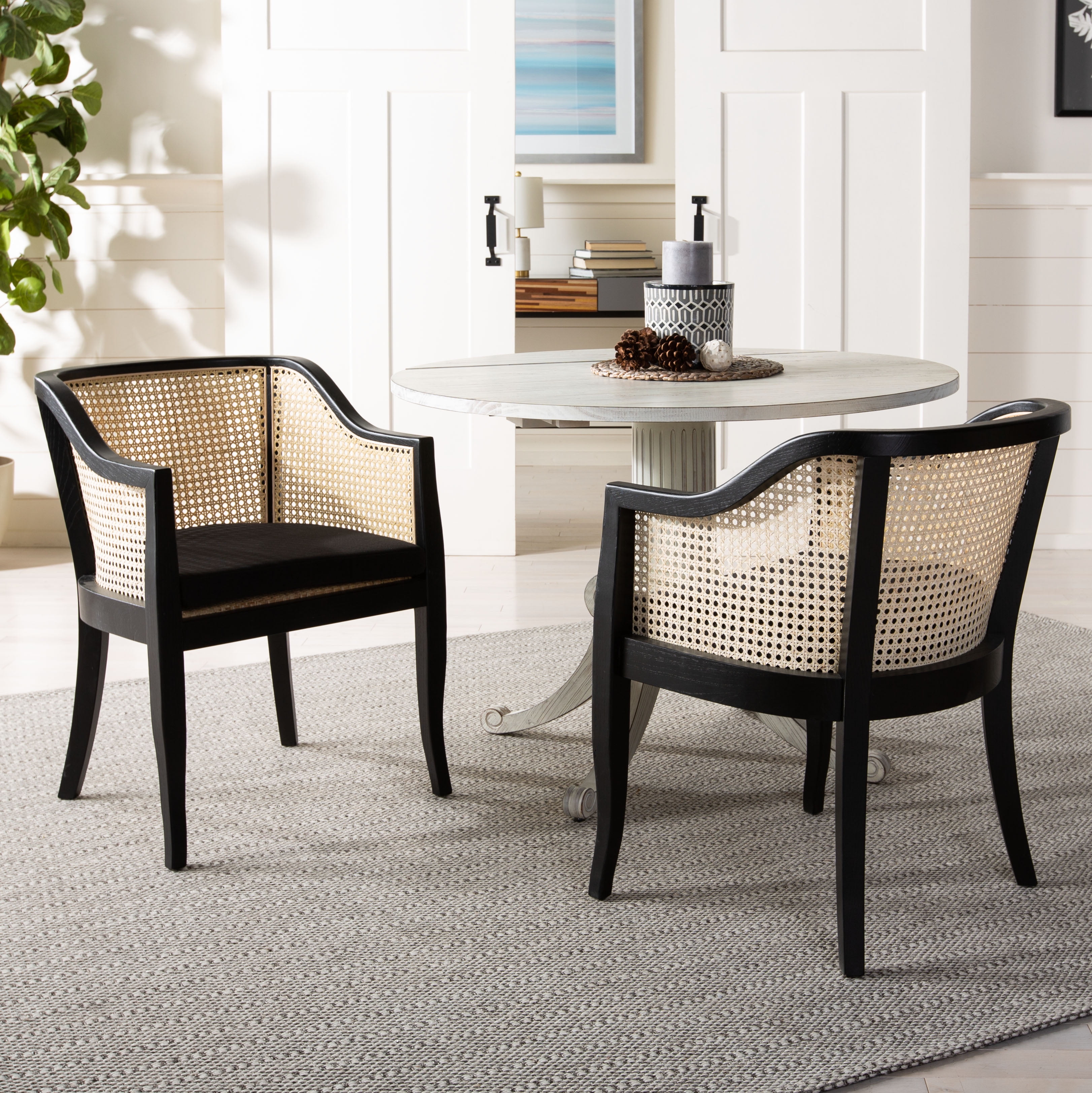 Safavieh Rina Farmhouse Adult Nautical Elm Wood Rattan Solid Print Dining Side Chairs, Black/Natural (Set of 1)