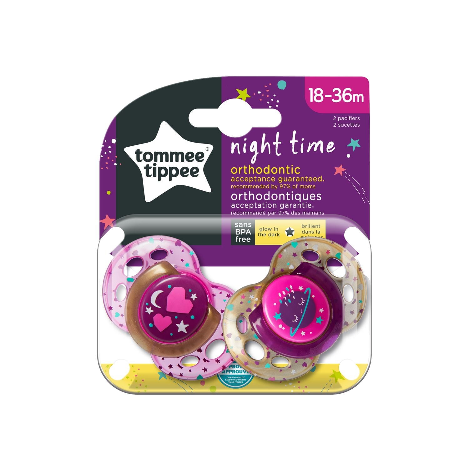 Sucette nocturne Closer to Nature de Tommee Tippee, 18-36m (les couleurs peuvent varier) Paq. de 2