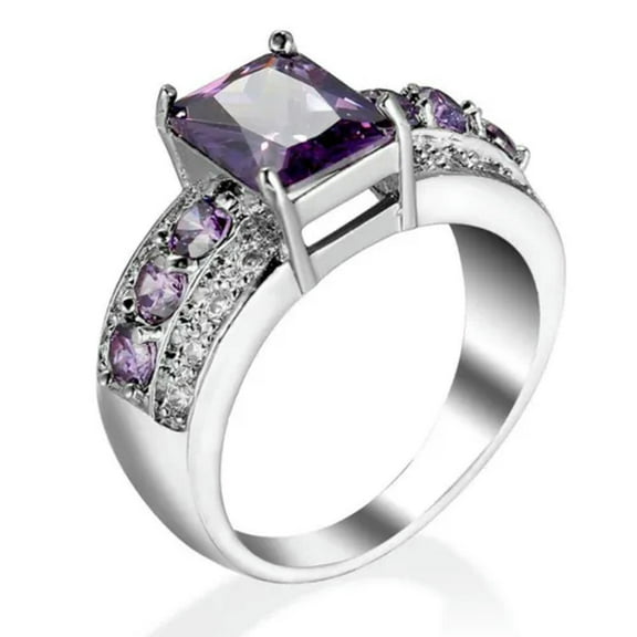 EOEMY Purple Yellow Princess Cut Aaa Cz Band Women'S 925 Silver Wedding Ring Size 6-10