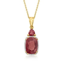 Ross-Simons 8.10 ct. t.w. Ruby and .13 ct. t.w. Diamond Pendant Necklace in 18kt Gold Over Sterling, Women's, Adult
