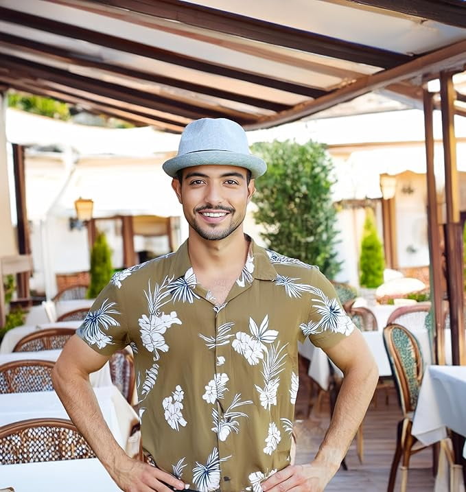 Funky Junque Lightweight Porkpie Fedora Sun Hat - Light Blue (Small/Medium)