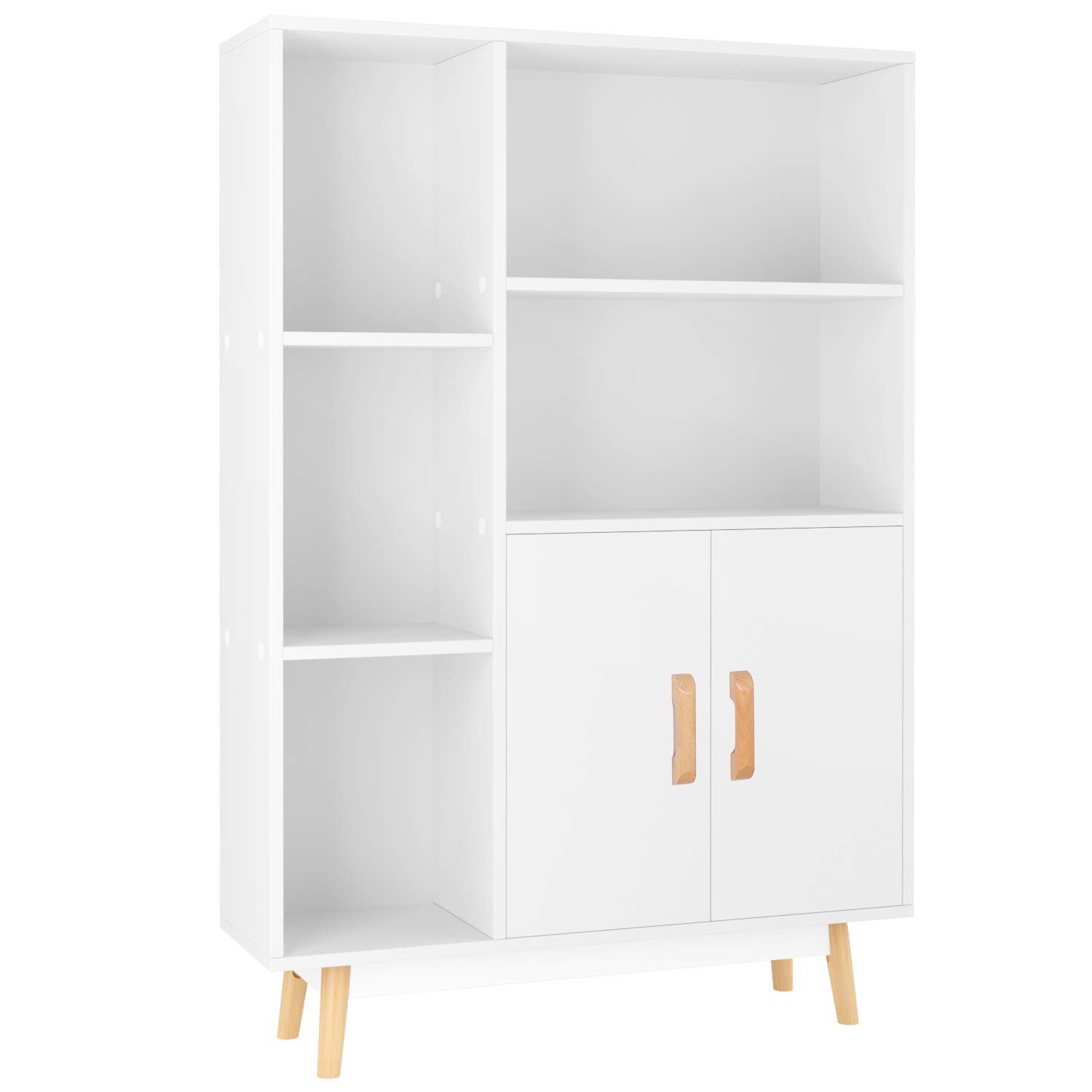 Homfa 5 Cube Bookcase with Door, Open Shelves Free Standing Storage Cabinet with Solid Legs, White Finish - image 3 of 12
