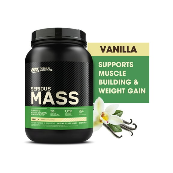 Optimum Nutrition Serious Mass, Vanilla, Weight Gainer Protein Powder, Mass Gainer, 3 lb