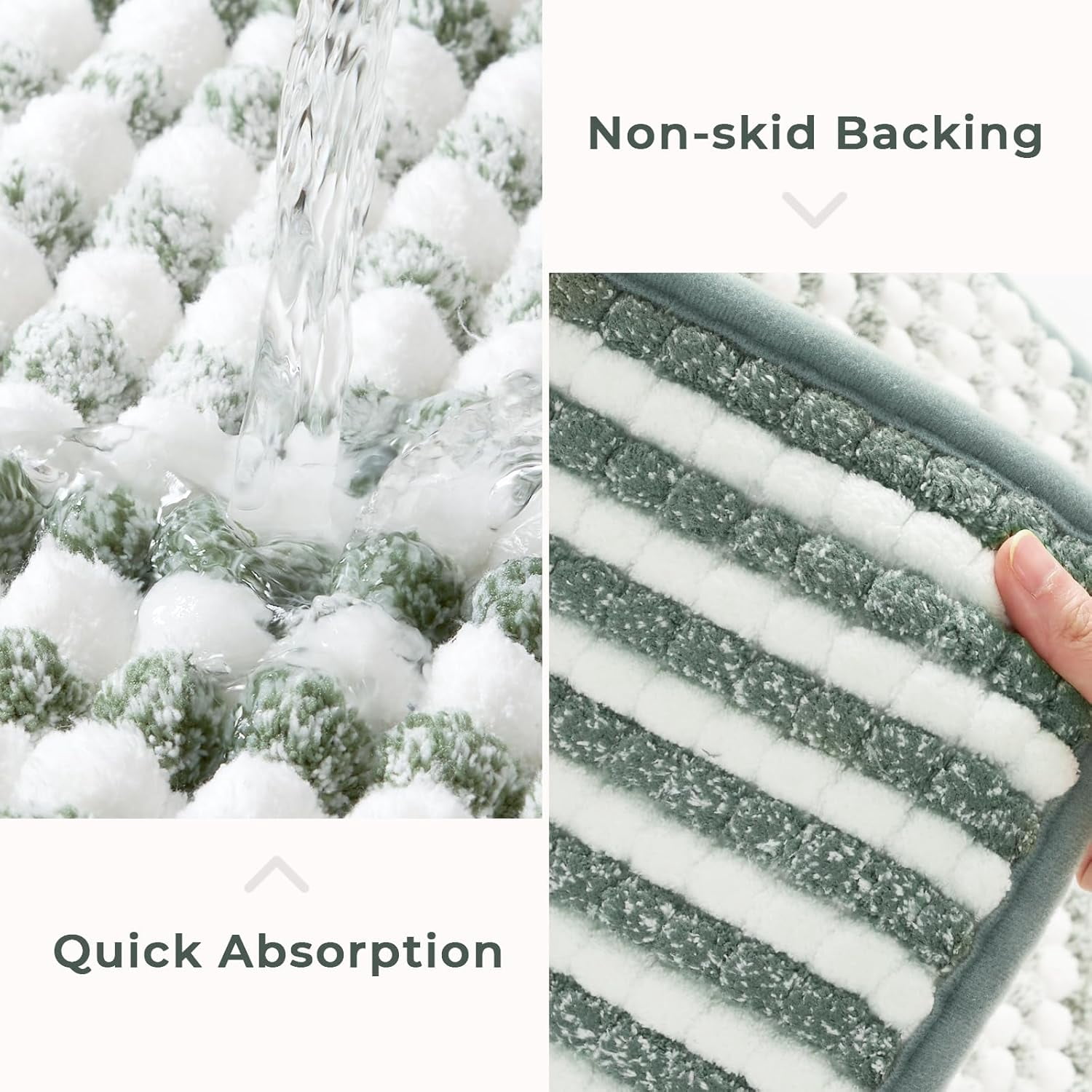 FRESHMINT Chunky Ombre Chenille Bathroom Rug 24''x36'', Large Water Absorbent Soft Bath Rugs for Bathroom Floor, Thick Non Slip Bath Mat Washable Quick Dry Shower Mats, Sage Green and White