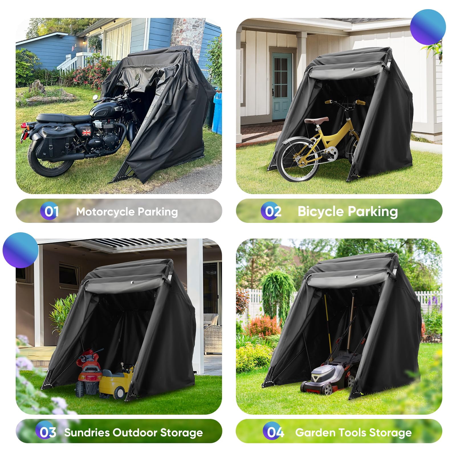 Quictent Heavy Duty Motorcycle Shelter Storage Tent with Carry Bag Large Size Black